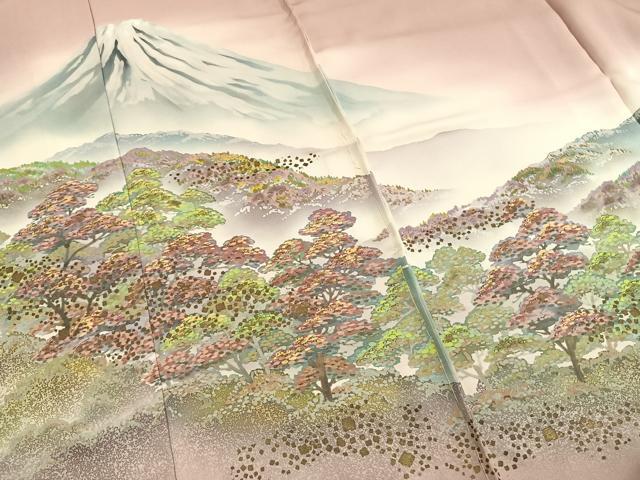 平和屋着物●訪問着 手描き 富士山 風景文 暈し染め 金彩 丹後ちりめん 仮絵羽 正絹 逸品 未使用 AABH5017fy