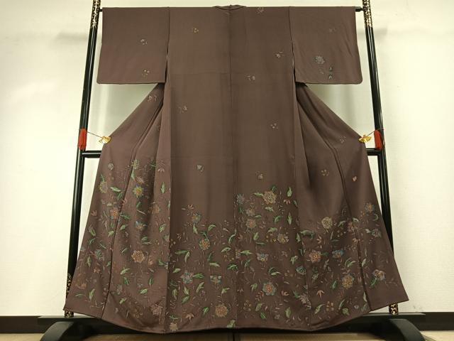 平和屋着物●東京手描き友禅作家 大河内美登里 訪問着 更紗花文 ろうけつ染め 正絹 逸品 AABH5019fy