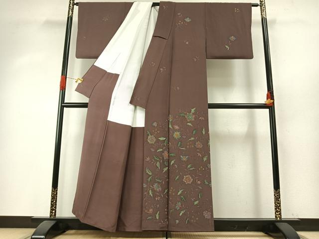 平和屋着物●東京手描き友禅作家 大河内美登里 訪問着 更紗花文 ろうけつ染め 正絹 逸品 AABH5019fy