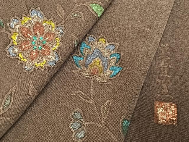 平和屋着物●東京手描き友禅作家 大河内美登里 訪問着 更紗花文 ろうけつ染め 正絹 逸品 AABH5019fy