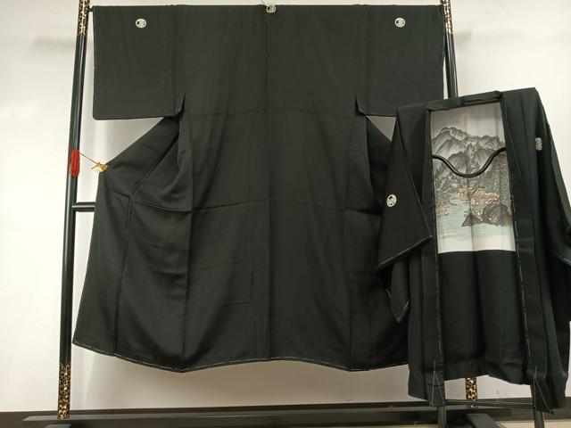 平和屋着物●男性 黒紋付 羽織セット 正絹 逸品 AABH5036fy
