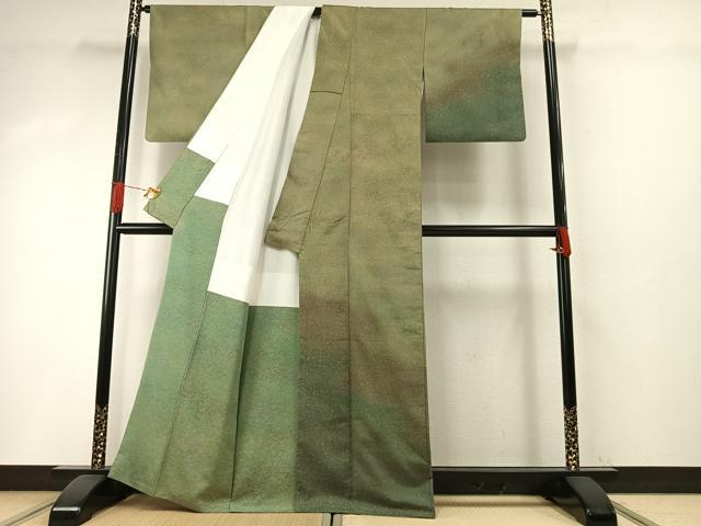 平和屋着物●訪問着 紬地 霞文 暈し染め 正絹 逸品 AABH5041fy