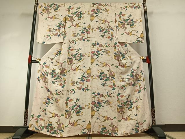平和屋着物●上質な小紋 型染め 花鳥文 正絹 逸品 AABH5043fy