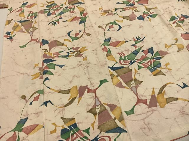 平和屋着物●上質な小紋 型染め 花鳥文 正絹 逸品 AABH5043fy