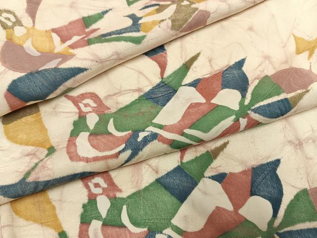 平和屋着物●上質な小紋 型染め 花鳥文 正絹 逸品 AABH5043fy