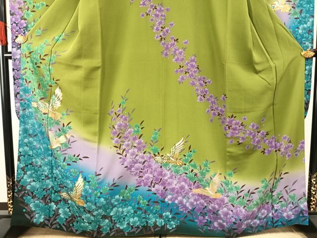 平和屋着物●豪華振袖 花鳥文 暈し染め 金銀彩 正絹 逸品 AABH5051fy