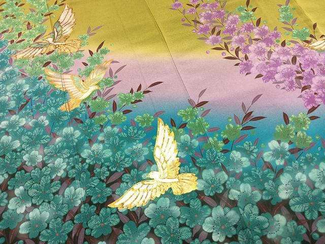 平和屋着物●豪華振袖 花鳥文 暈し染め 金銀彩 正絹 逸品 AABH5051fy