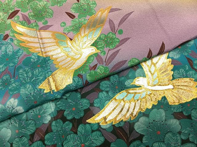 平和屋着物●豪華振袖 花鳥文 暈し染め 金銀彩 正絹 逸品 AABH5051fy