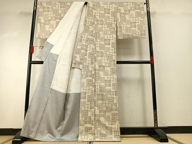 平和屋着物●お召 幾何学花文 正絹 逸品 AABH5052fy