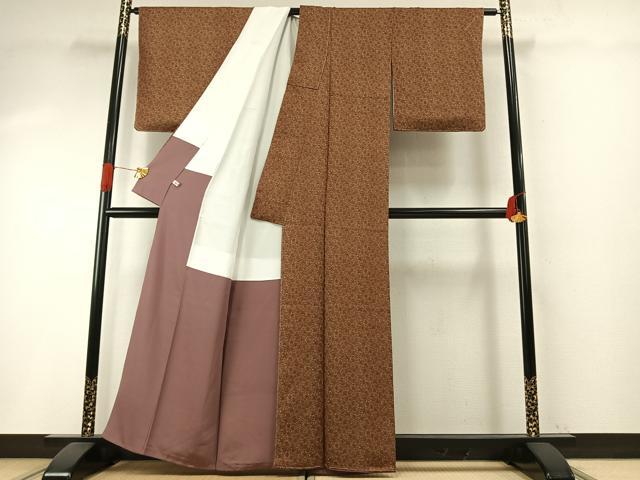 平和屋着物●上質な小紋 型染め 草花文 正絹 逸品 未使用 AABH5057fy