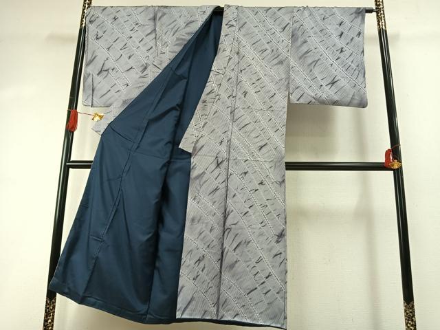 平和屋着物●男性 小紋 絞り 斜縞 正絹 逸品 AABH5077fy