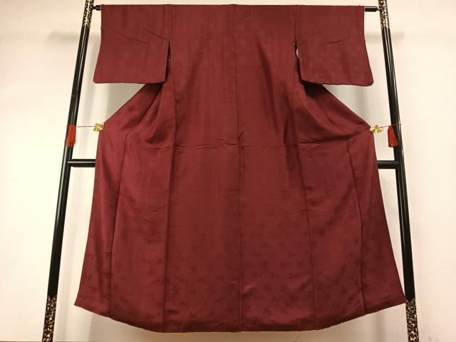 平和屋着物●アンティーク 大正ロマン 色無地 草花地紋 葡萄茶色 正絹 逸品 AABH5086fy