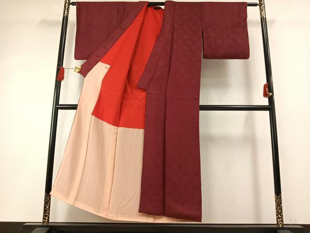 平和屋着物●アンティーク 大正ロマン 色無地 草花地紋 葡萄茶色 正絹 逸品 AABH5086fy