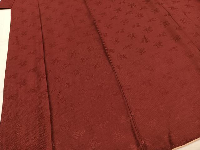 平和屋着物●アンティーク 大正ロマン 色無地 草花地紋 葡萄茶色 正絹 逸品 AABH5086fy