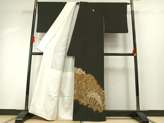 平和屋着物●豪華黒留袖 駒刺繍 笹竹文 金彩 正絹 逸品 AABH5100fy