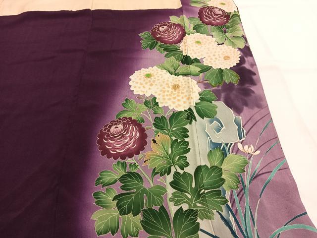 平和屋着物●アンティーク 大正ロマン 色留袖 中国三大刺繍 相良刺繍 草花文 暈し染め 両褄 正絹 逸品 AABH5101fy