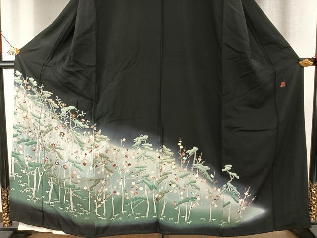 平和屋着物●本加賀友禅作家 芦原敏成 黒留袖 松竹梅 暈し染め 正絹 逸品 AABH5128fy