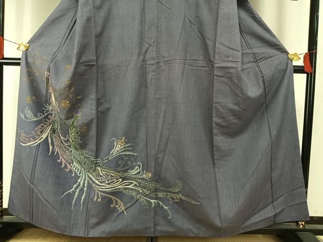 平和屋着物●訪問着 紬地 刺繍 花鳥文 金糸 金彩 正絹 逸品 AABH5132fy