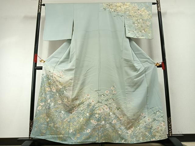 平和屋着物●訪問着 草花文 暈し染め 金銀彩 正絹 逸品 AABH5146fy