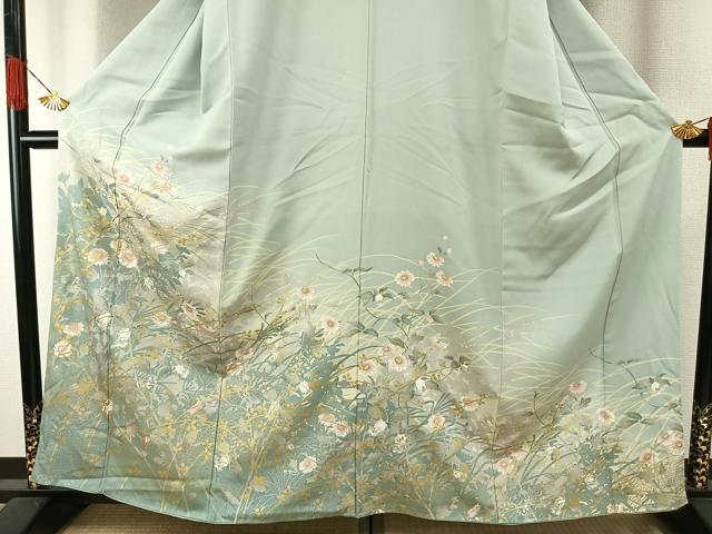 平和屋着物●訪問着 草花文 暈し染め 金銀彩 正絹 逸品 AABH5146fy