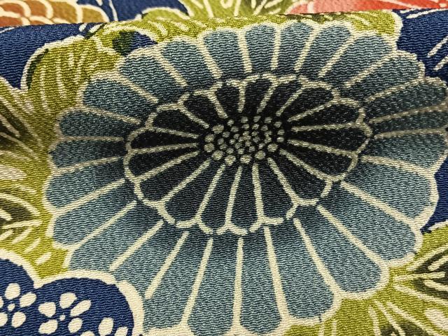 平和屋着物●訪問着 作家物 型染め 流水花文 鬼しぼ縮緬 正絹 逸品 AABH5147fy