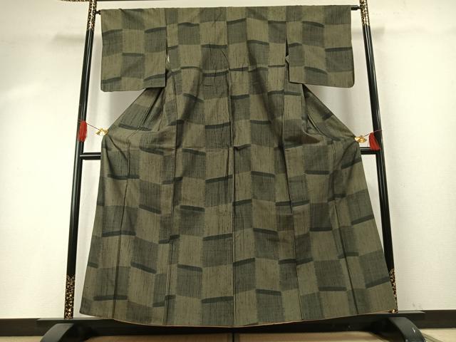 平和屋着物●上質な紬 市松文様 正絹 逸品 AABH5154fy