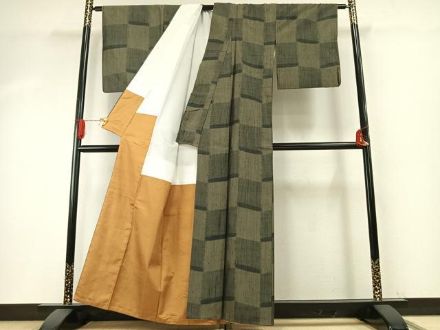 平和屋着物●上質な紬 市松文様 正絹 逸品 AABH5154fy