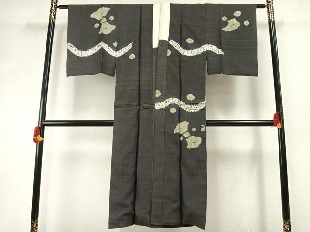 平和屋着物●男性 長襦袢 袷 紬地 絞り 舞花文 正絹 逸品 AABH5157fy