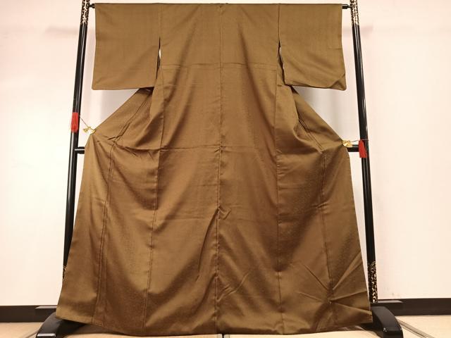 平和屋着物●上質な色無地 花唐草地紋 鶯色 ゑり善扱い 正絹 逸品 AABH5158fy