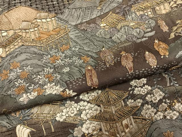 平和屋着物●訪問着 中国三大刺繍 汕頭刺繍 スワトウ刺繍 相良刺繍 総刺繍 風景人物花文 金糸 金彩 正絹 逸品 未使用 AABH5159fy