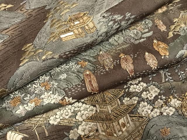 平和屋着物●訪問着 中国三大刺繍 汕頭刺繍 スワトウ刺繍 相良刺繍 総刺繍 風景人物花文 金糸 金彩 正絹 逸品 未使用 AABH5159fy