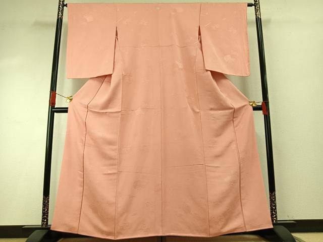 平和屋着物●上質な色無地 風景仕覆地紋 珊瑚色 正絹 逸品 AABH5161fy