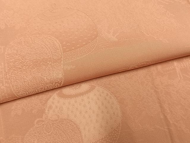 平和屋着物●上質な色無地 風景仕覆地紋 珊瑚色 正絹 逸品 AABH5161fy