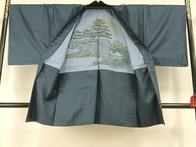 平和屋着物●男性 紬 アンサンブル 長襦袢(無双仕立て)セット 亀甲柄 正絹 逸品 AABH5165fy
