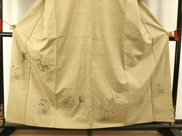 平和屋着物●訪問着 紬地 作家物 手描き 鳥獣戯画 正絹 逸品 AABH5171fy