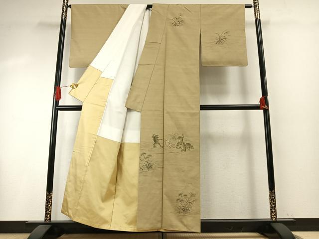 平和屋着物●訪問着 紬地 作家物 手描き 鳥獣戯画 正絹 逸品 AABH5171fy