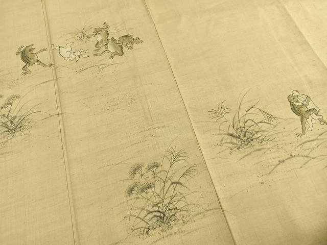 平和屋着物●訪問着 紬地 作家物 手描き 鳥獣戯画 正絹 逸品 AABH5171fy