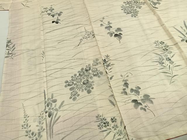 平和屋着物●上質な紬 手描き 草花文 正絹 逸品 AABH5176fy