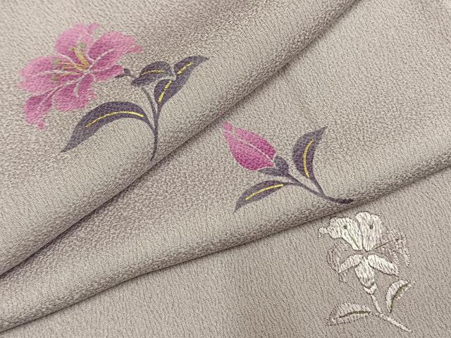 平和屋着物●上質な小紋 刺繍 草花文 金彩 正絹 逸品 AABH5177fy