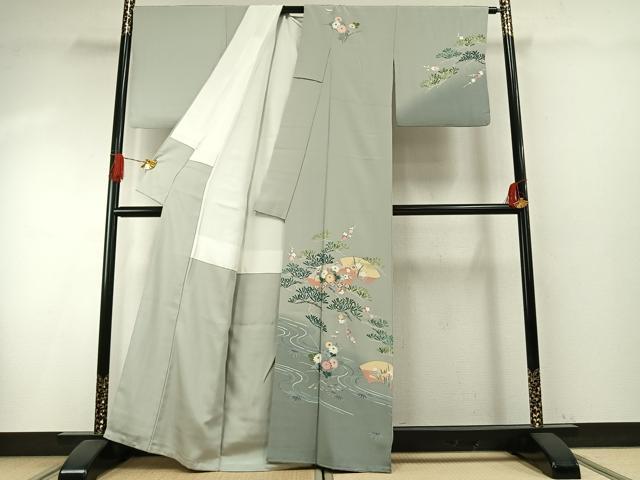 平和屋着物●豪華色留袖 友禅 作家物 松竹梅 扇面花文 暈し染め 正絹 逸品 AABH5186fy