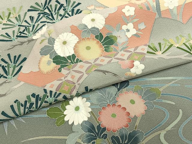 平和屋着物●豪華色留袖 友禅 作家物 松竹梅 扇面花文 暈し染め 正絹 逸品 AABH5186fy