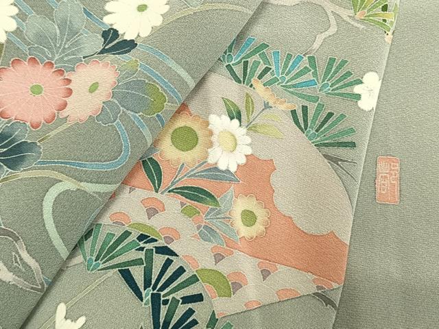 平和屋着物●豪華色留袖 友禅 作家物 松竹梅 扇面花文 暈し染め 正絹 逸品 AABH5186fy