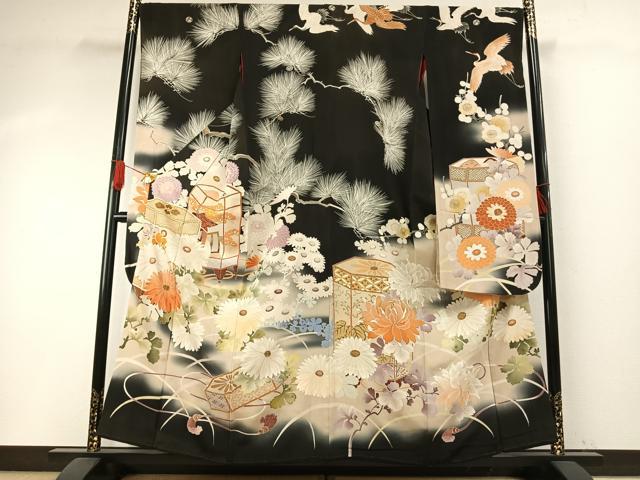 平和屋本店●アンティーク 大正ロマン 振袖 中国三大刺繍 相良刺繍 駒刺繍 貝桶花鳥文 暈し染め 金銀彩 正絹 逸品 AABH5190fy