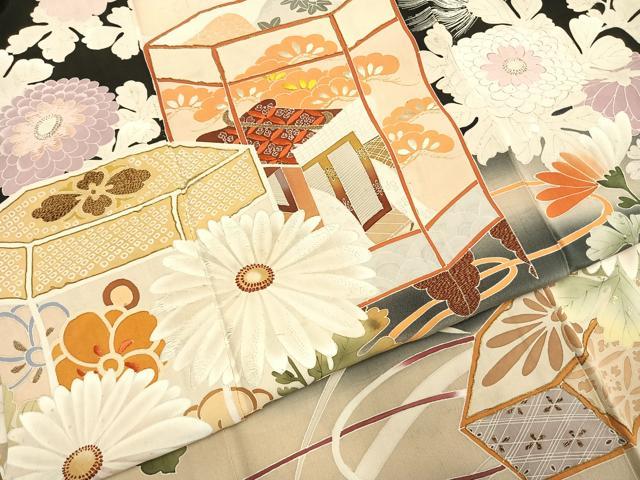 平和屋本店●アンティーク 大正ロマン 振袖 中国三大刺繍 相良刺繍 駒刺繍 貝桶花鳥文 暈し染め 金銀彩 正絹 逸品 AABH5190fy