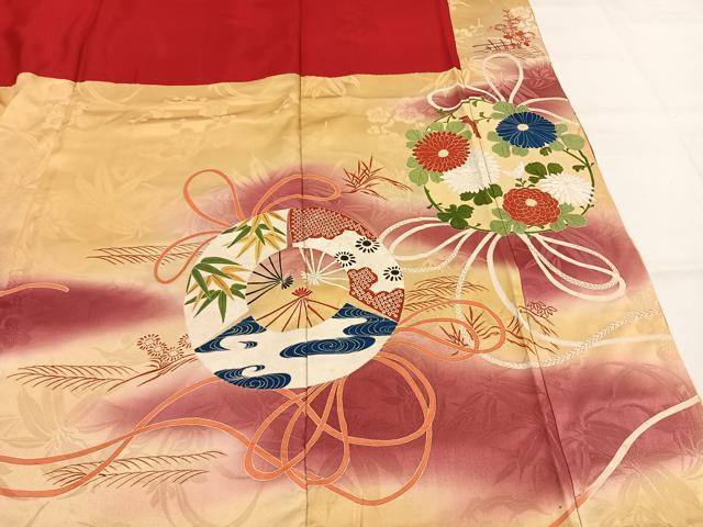 平和屋本店●アンティーク 大正ロマン 振袖 駒刺繍 草花文 暈し染め 正絹 逸品 AABH5192fy