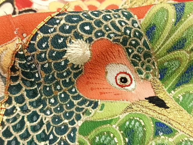 平和屋本店●アンティーク 大正ロマン 振袖 駒刺繍 孔雀花文 暈し染め 金糸 金彩 正絹 逸品 AABH5194fy