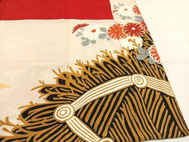 平和屋本店●アンティーク 大正ロマン 振袖 駒刺繍 孔雀花文 暈し染め 金糸 金彩 正絹 逸品 AABH5194fy