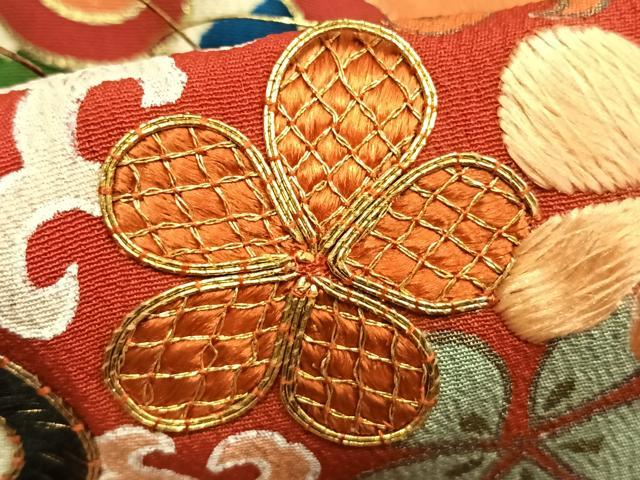 平和屋本店●アンティーク 大正ロマン 振袖 駒刺繍 扇面花文 金糸 金銀彩 正絹 逸品 AABH5195fy
