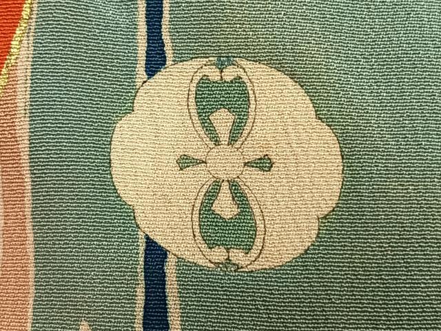 平和屋本店●アンティーク 大正ロマン 振袖 駒刺繍 扇面花文 金糸 金銀彩 正絹 逸品 AABH5195fy