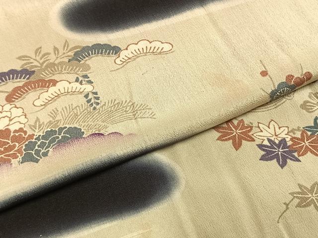 平和屋着物●アンティーク 大正ロマン 小紋 松竹梅 暈し染め 黒地 正絹 逸品 AABH5196fy